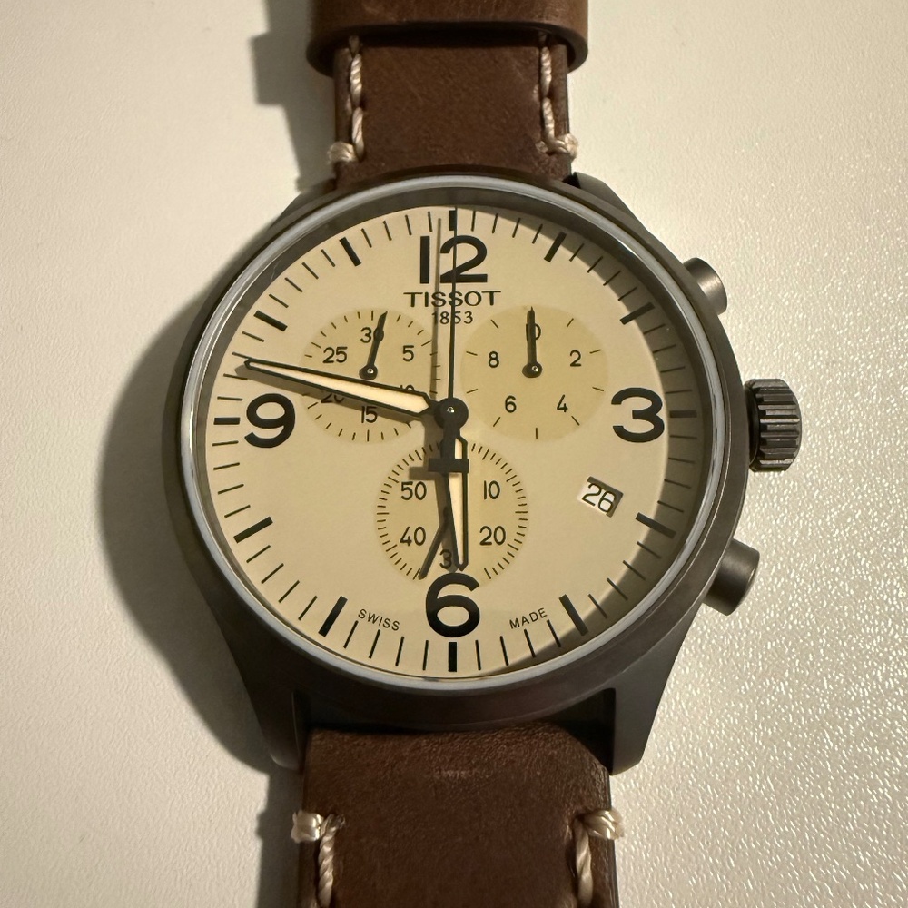 Tissot Chrono XL – Beige Dial, Brown Leather – Like New